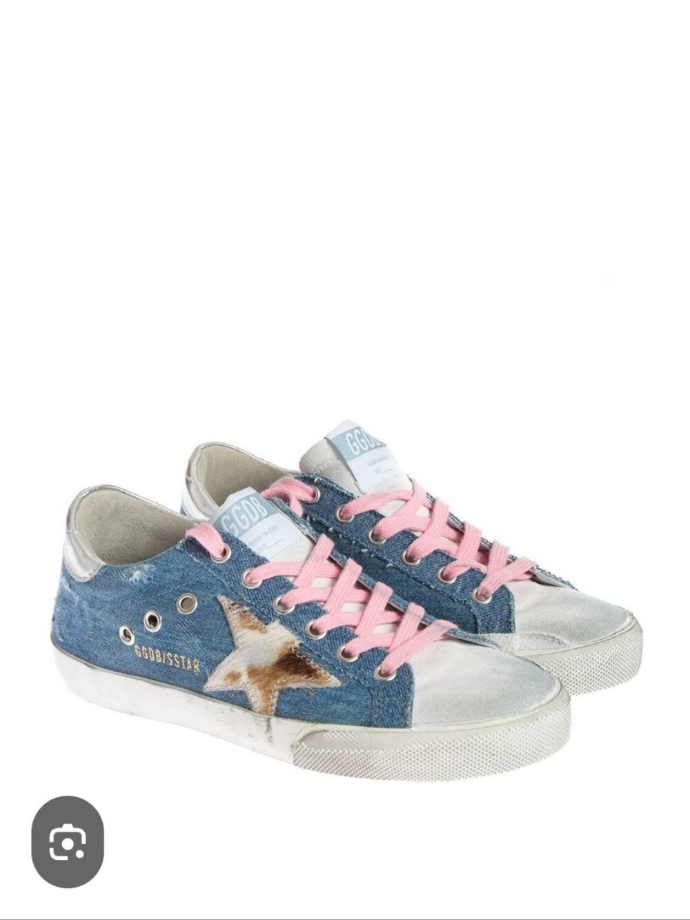 Golden Goose Blue Denim Sneakers with Pink Laces